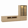 Ensemble meuble TV et vitrine en bois de chêne avec verre trempé et rangement, chêne naturel, 200 cm