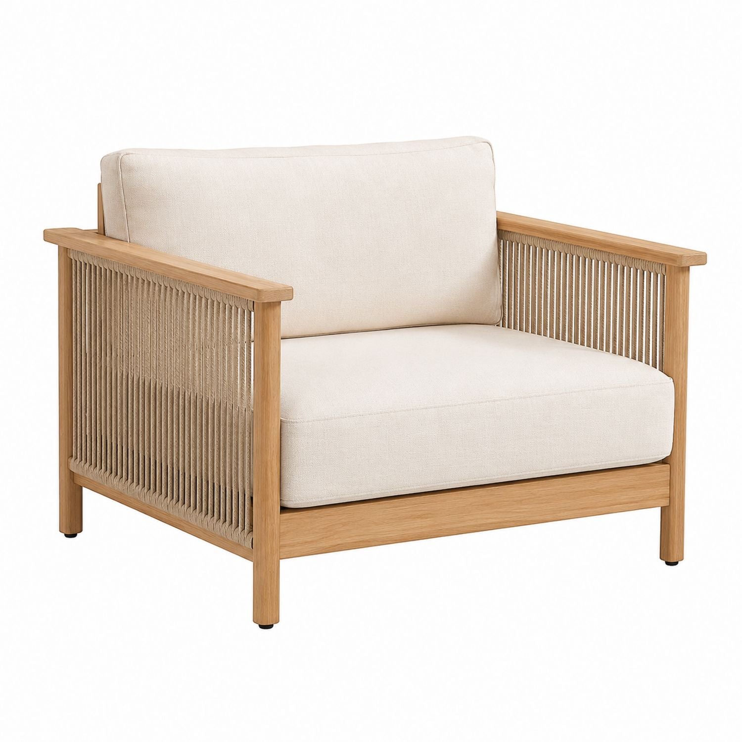 Fauteuil d'extérieur en teck avec coussins beiges