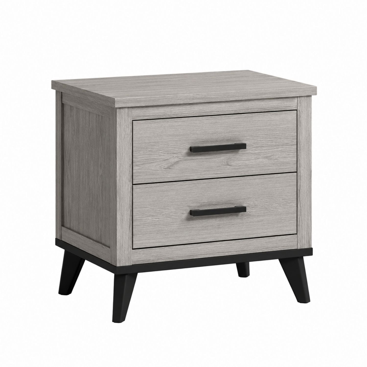 Table de chevet en bois à deux tiroirs Gris 61 cm de hauteur