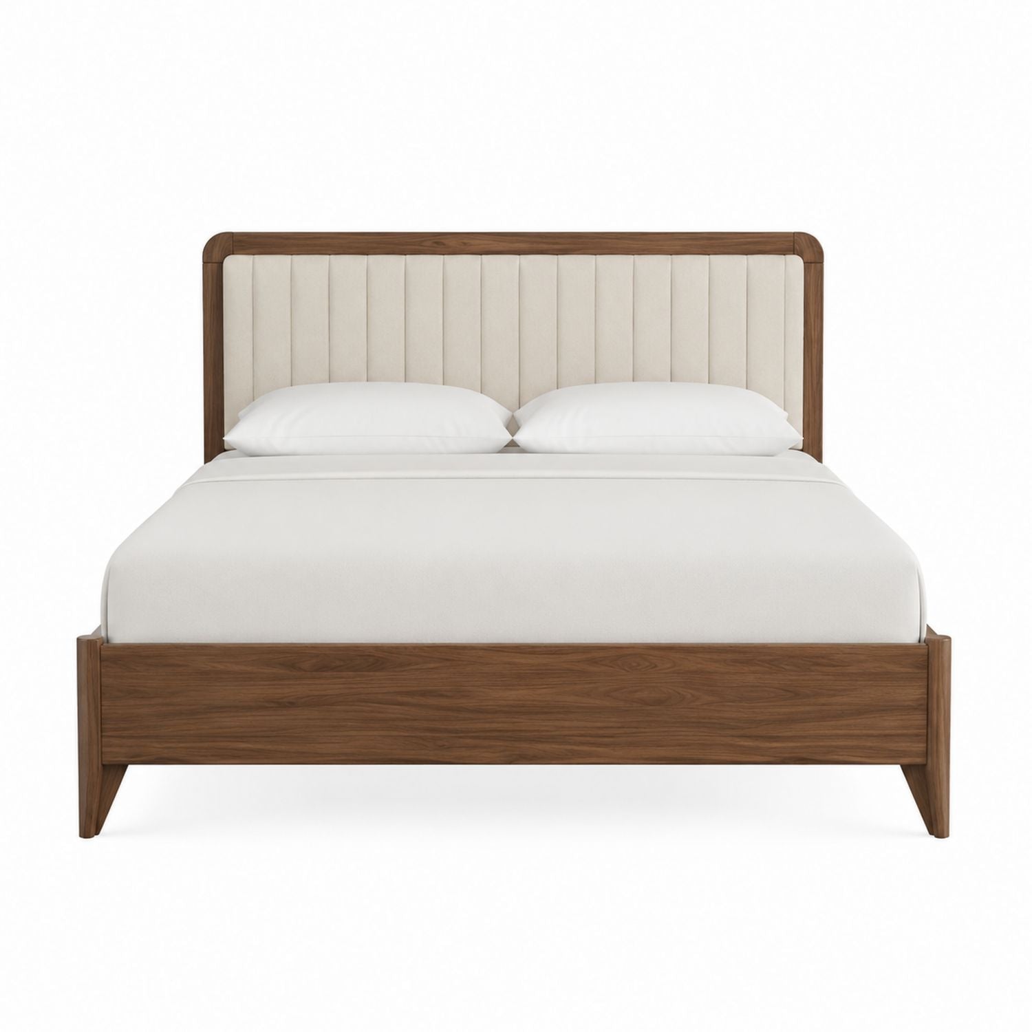 Cadre de lit en bois avec tête de lit capitonnée crème 210cm x 160cm