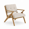 Fauteuil en tissu beige avec cadre en chêne massif