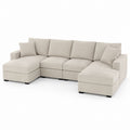 Beige Polyester Fabric L-Shaped Sectional Sofa with Chaise