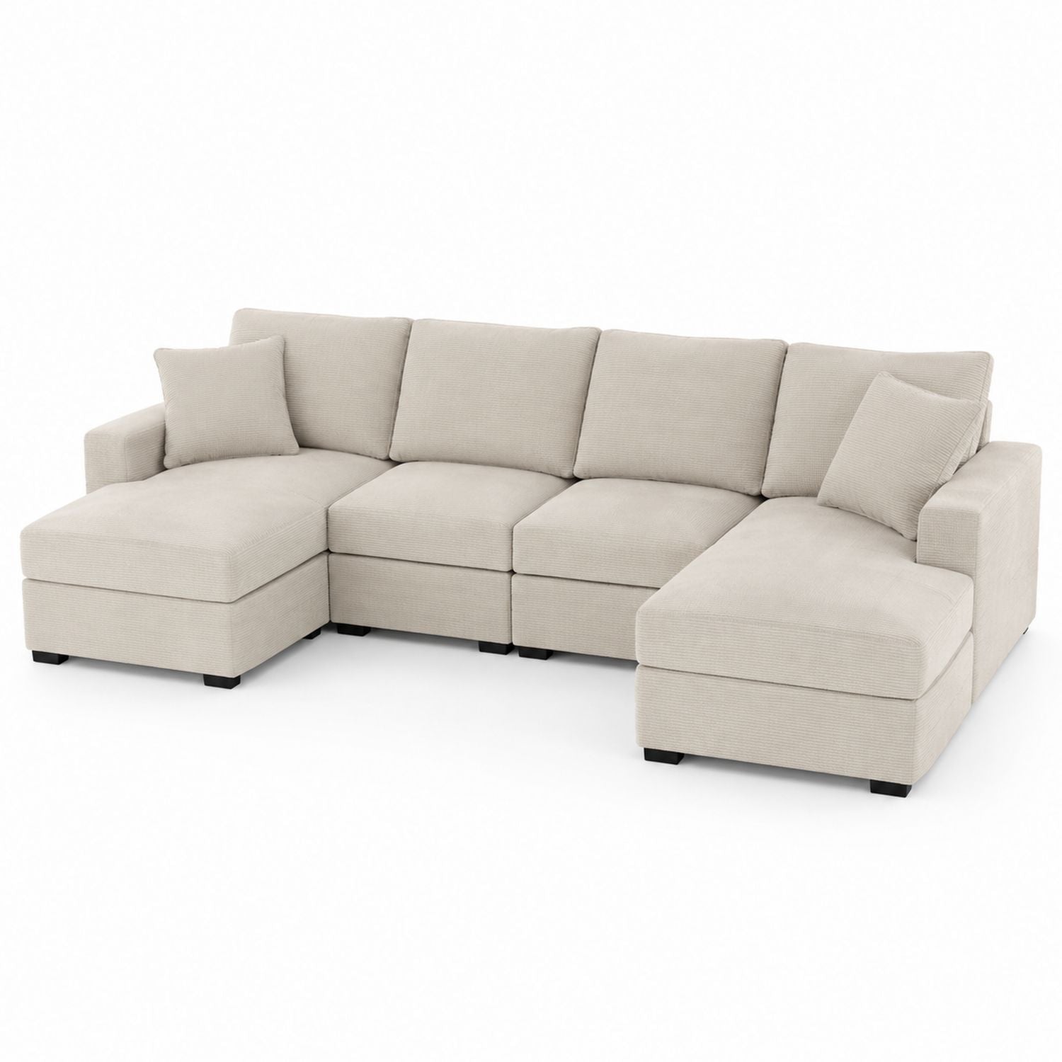 Beige Polyester Fabric L-Shaped Sectional Sofa with Chaise