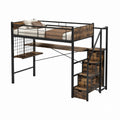 Lit mezzanine en acier et panneaux de particules avec bureau et escalier de rangement 198x96x160 cm