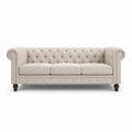 Beige Linen Chesterfield Sofa Upholstered Button Tufted 3-Seater 220cm