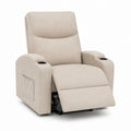 Beige Polyester Recliner Chair with Cup Holders and Side Pocket