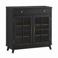 Buffet en bois avec portes en verre trempé Noir 80cm x 35cm x 90cm