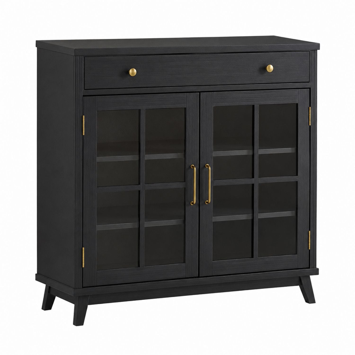 Buffet en bois avec portes en verre trempé Noir 80cm x 35cm x 90cm