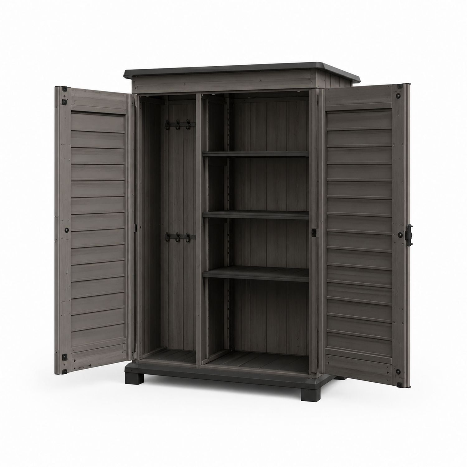 Armoire de Rangement Extérieure en Résine Marron à Double Porte avec Étagères