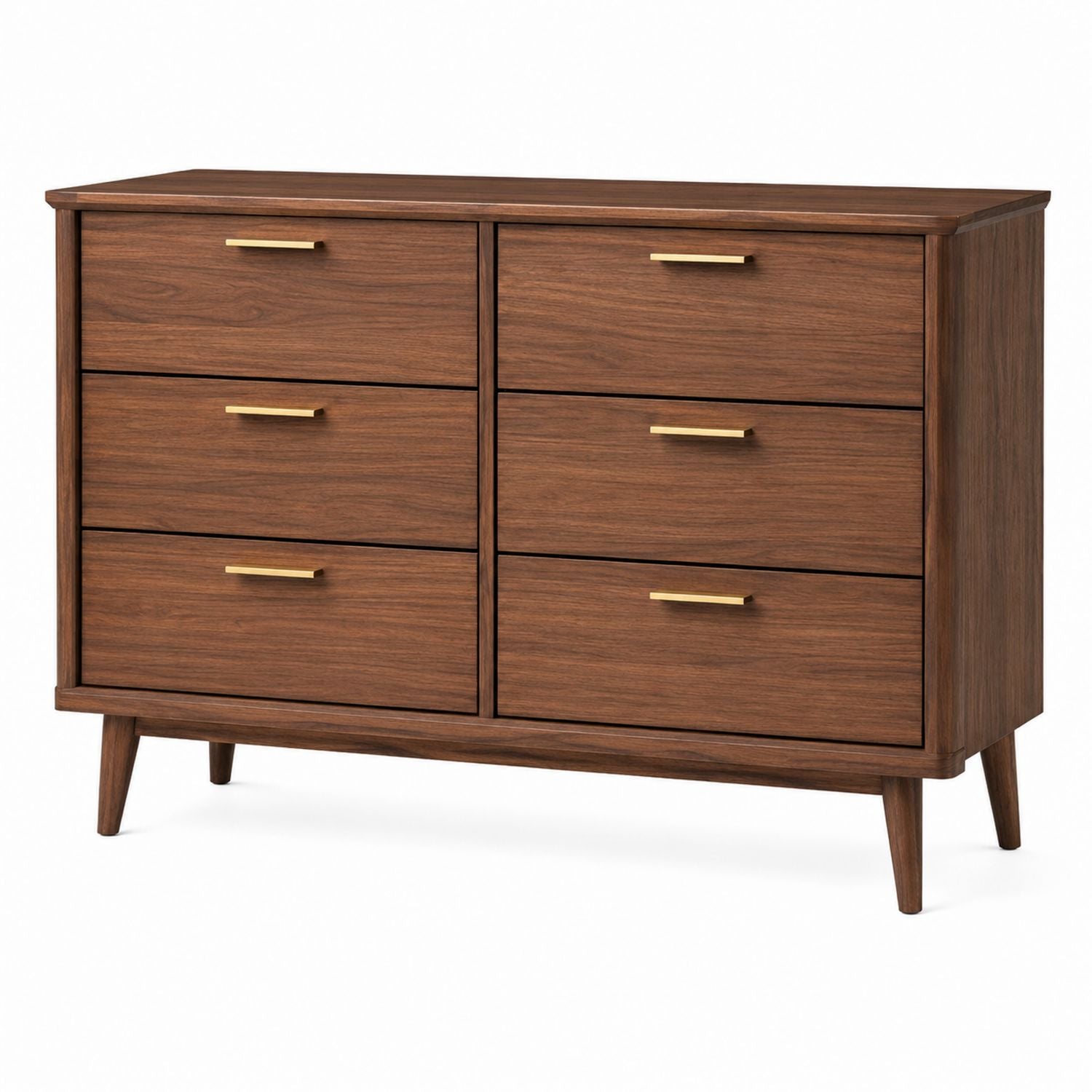 Commode à six tiroirs en noyer de style milieu de siècle