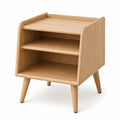 Wooden Nightstand with Shelves Oak Finish 48cm Height