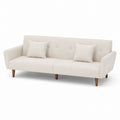 Beige Fabric Sofa with Wooden Legs and Cushions