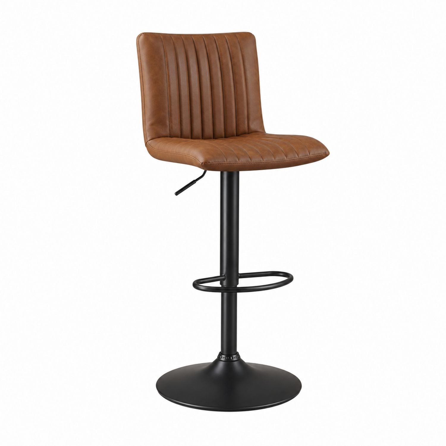 Tabouret de bar réglable en similicuir marron avec piètement en acier noir