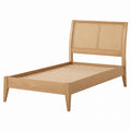 Twin Size Oak Wood Bed Frame with Rattan Headboard