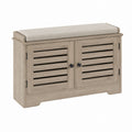 Banc de rangement en bois avec coussin d'assise beige 90 cm