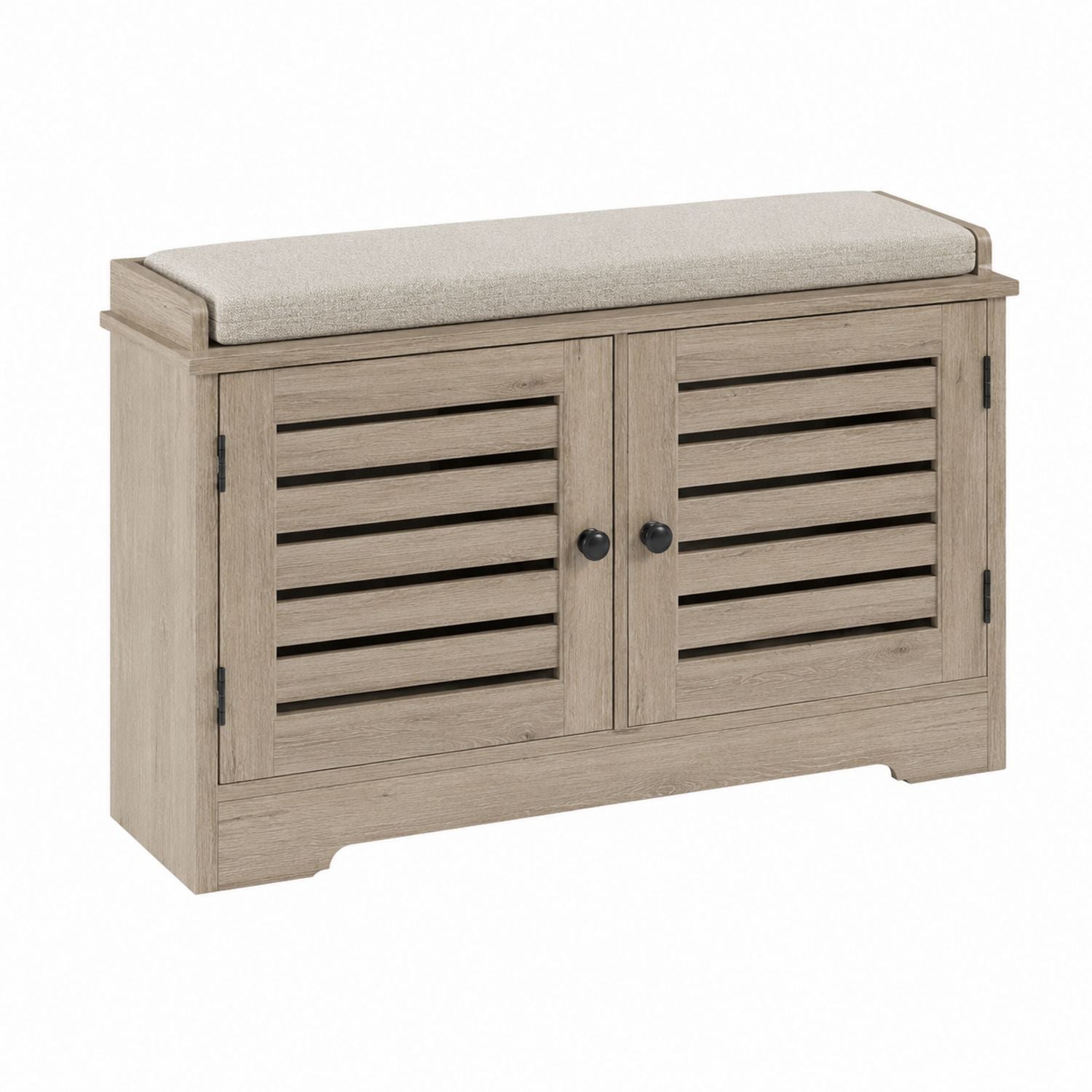 Wooden Storage Bench with Cushioned Seat Beige 90cm