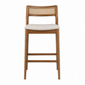 Wooden Bar Stool with Rattan Backrest and Linen Seat Beige 100cm