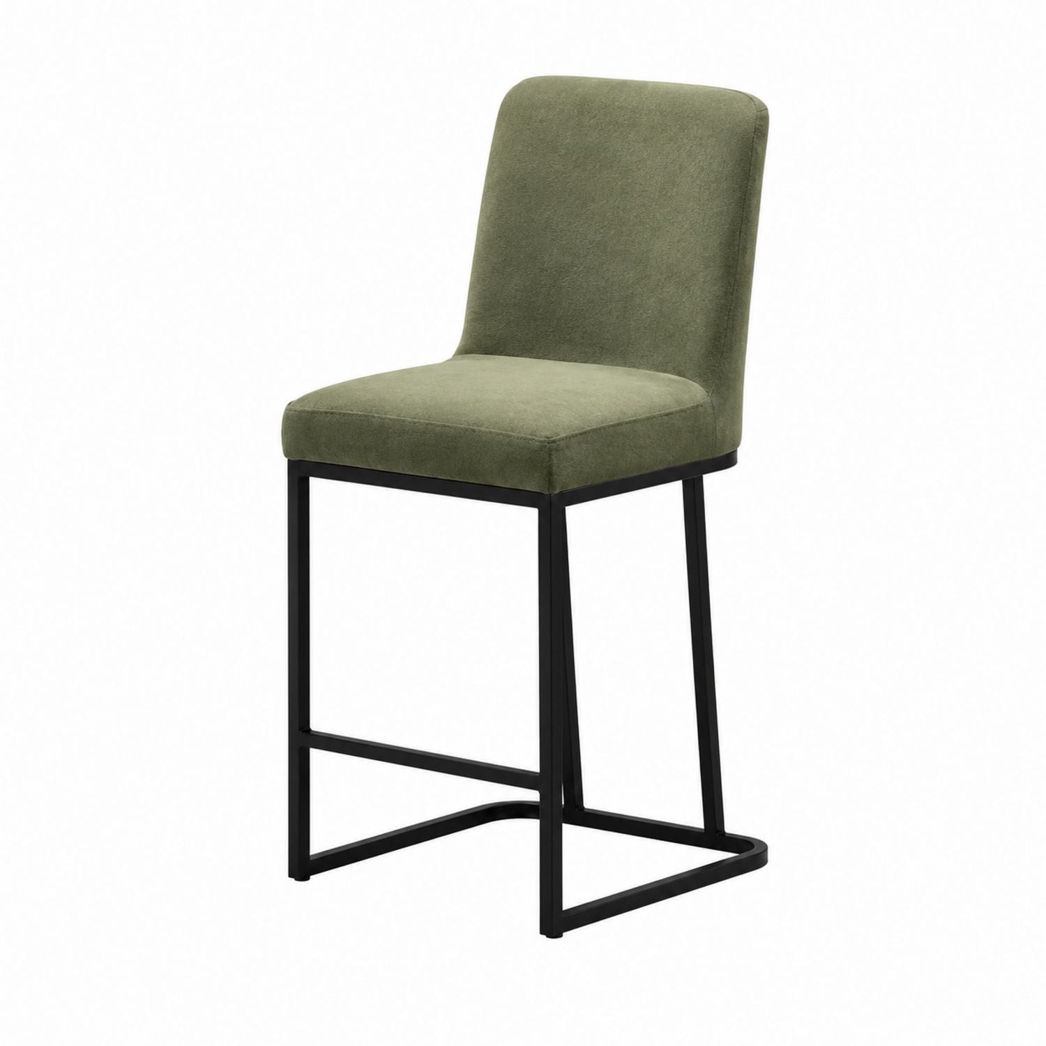Tabouret de bar en tissu vert avec structure en métal noir