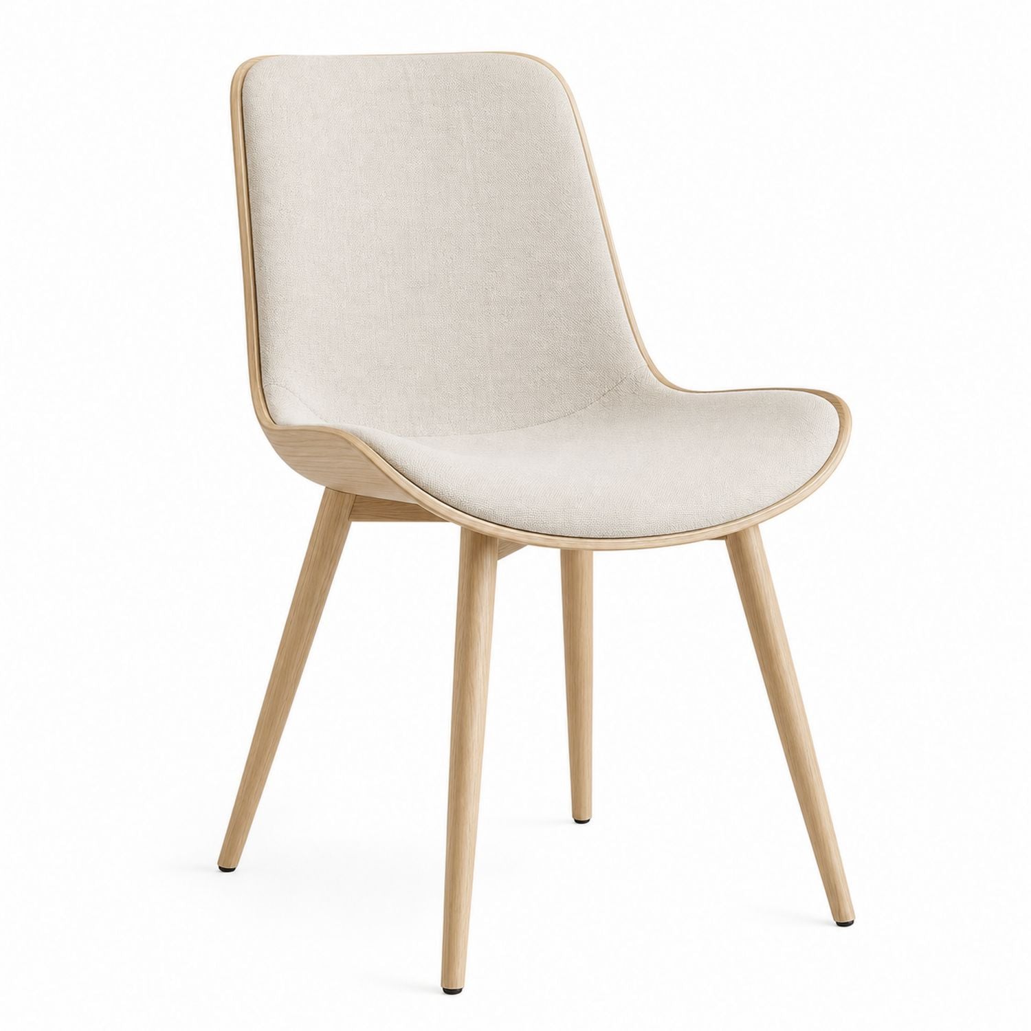 Chaise de salle à manger en bois rembourrée avec assise en tissu beige