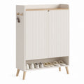 Meuble à chaussures en bois avec portes coulissantes et crochets, finition naturelle beige, hauteur 100 cm