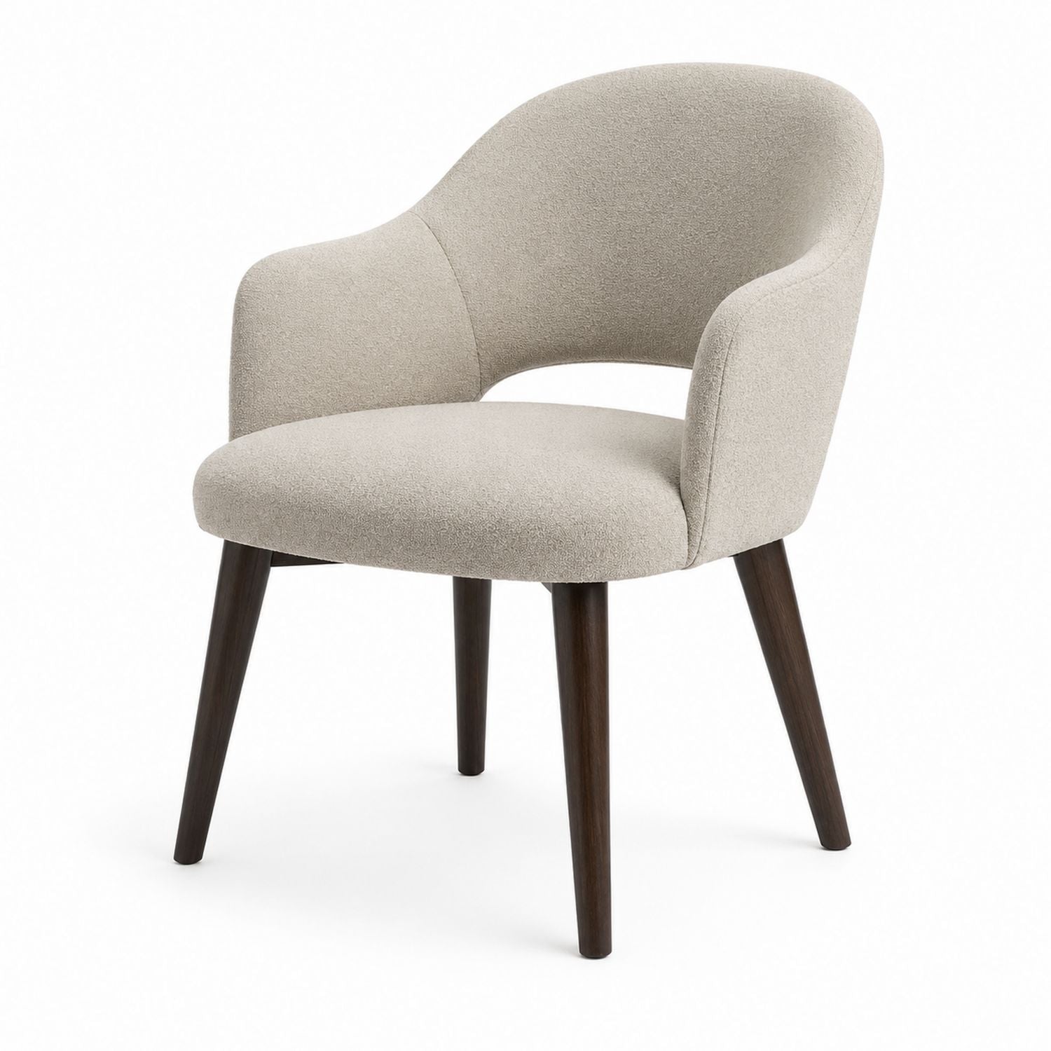 Chaise de salle à manger en polyester beige avec pieds en bois foncé
