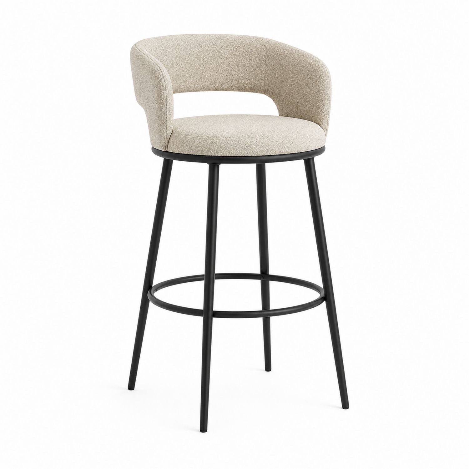 Tabouret de bar rembourré en lin avec dossier et pieds en acier beige