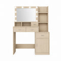 Wood Vanity Set with LED Mirror and Storage in Light Oak