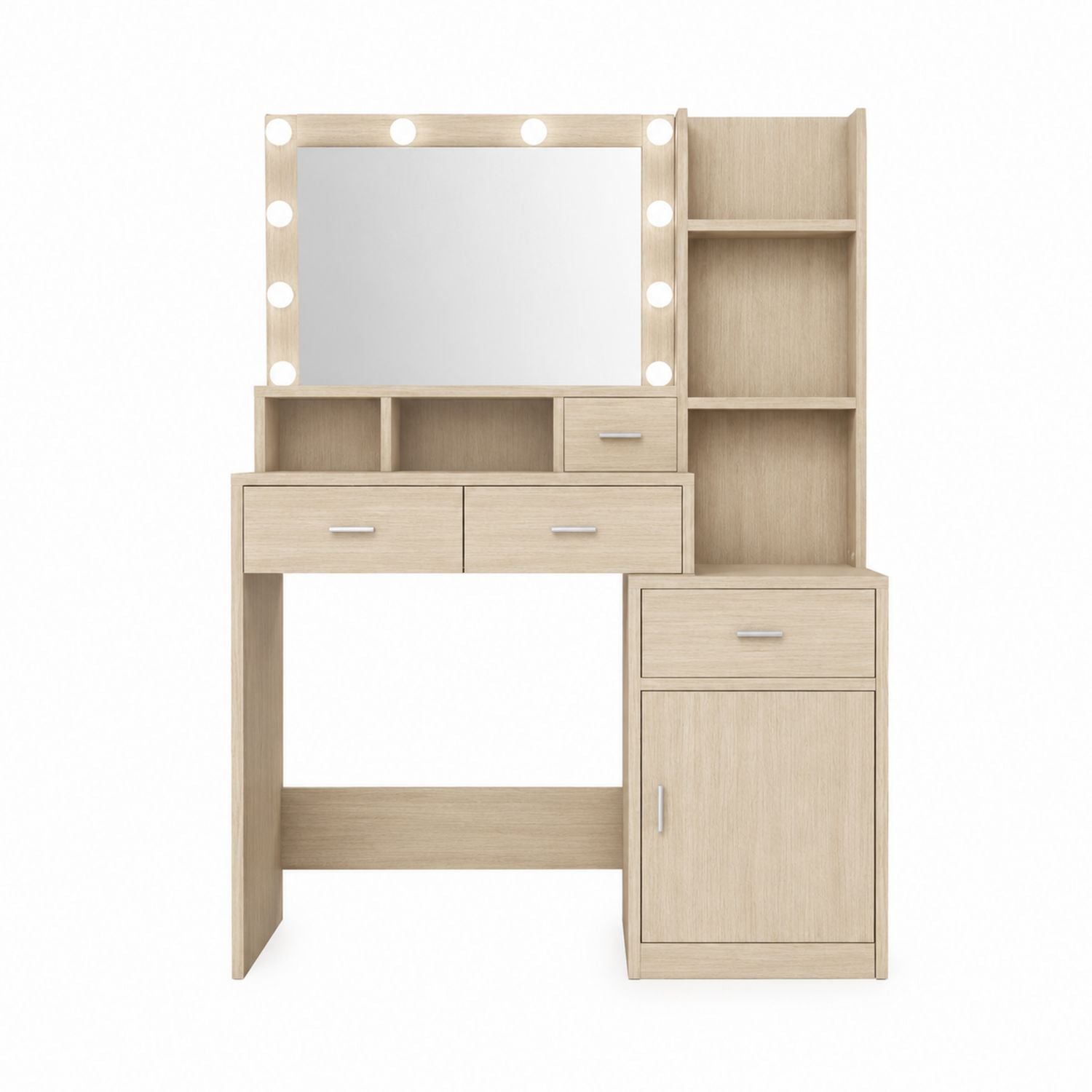 Ensemble meuble-lavabo en bois avec miroir LED et rangement en chêne clair