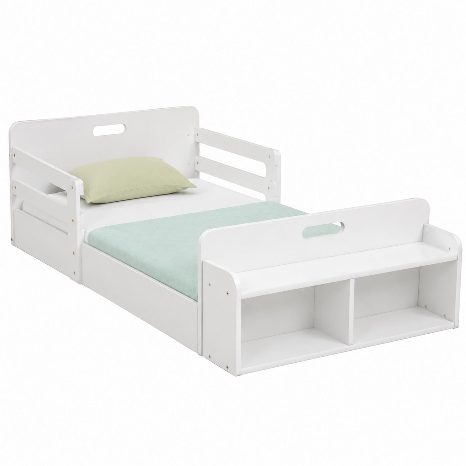 Lit pour tout-petit en MDF blanc avec étagères de rangement 140x70 cm