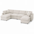Beige Fabric Sectional Sofa Set with Chaise 300x200x90 cm