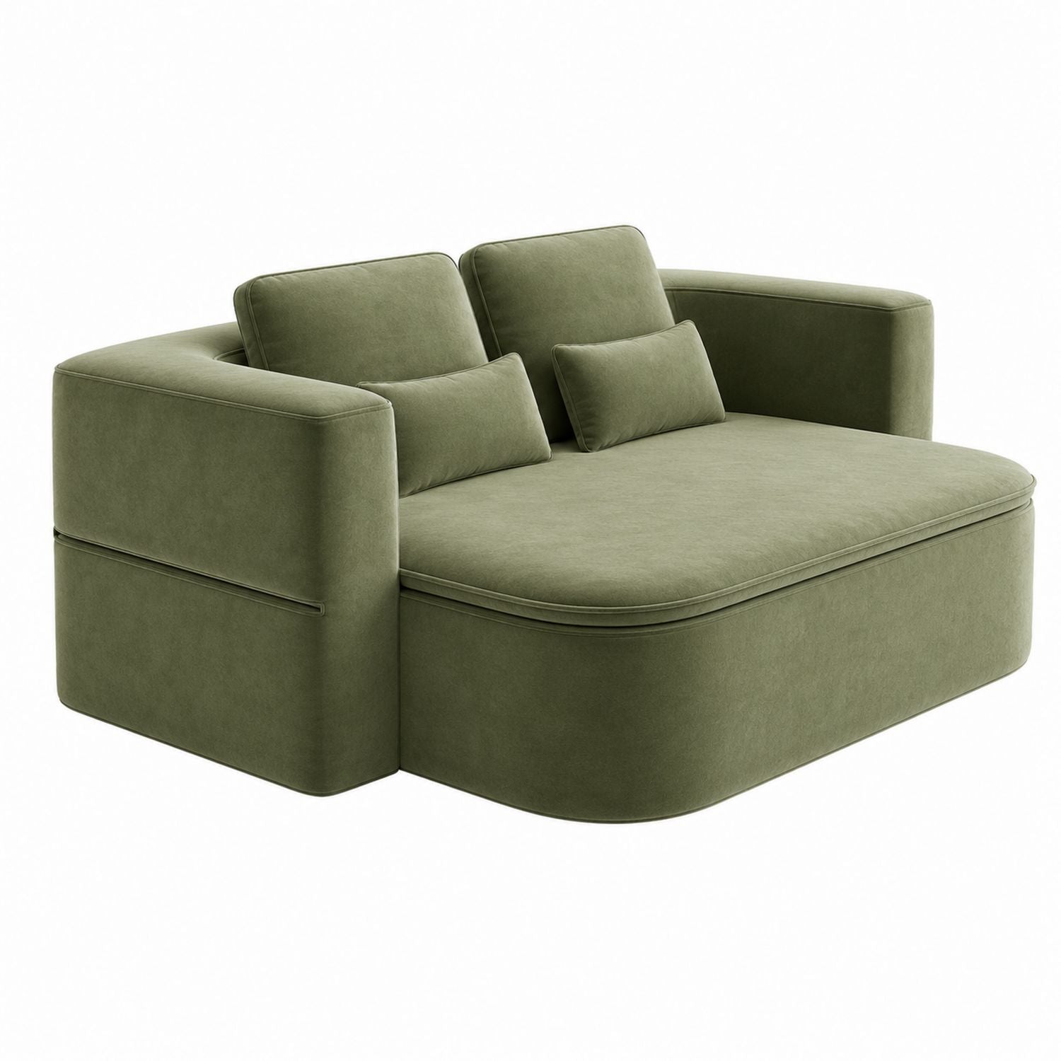 Canapé deux places en polyester vert olive de forme arrondie