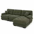Green Corduroy Sectional Sofa 3-Piece Set with Pillows