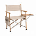 Chaise pliante d'extérieur avec toile et cadre en bambou, porte-gobelet et poche latérale beige