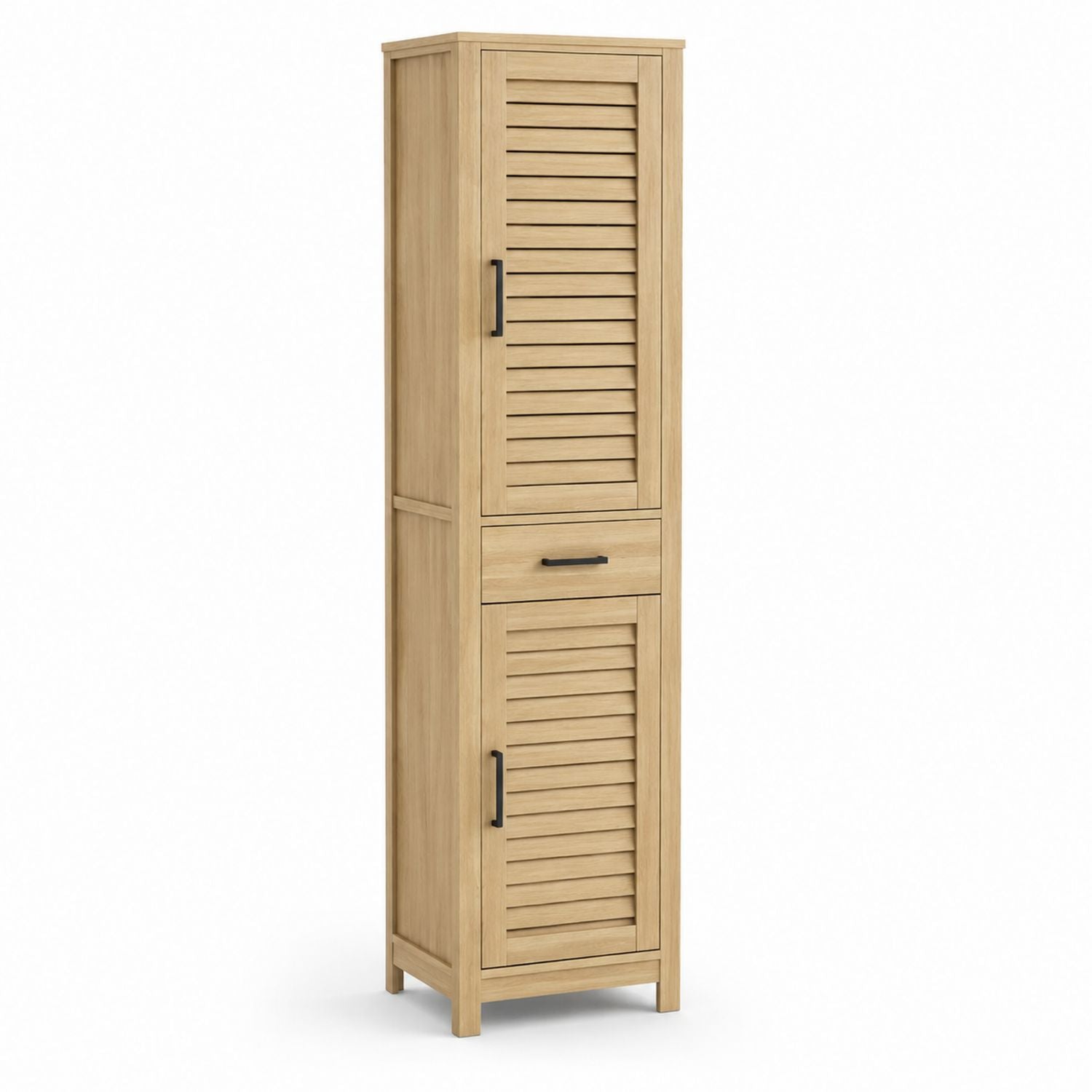 Armoire haute en bois avec portes persiennes MDF Chêne clair 180cm