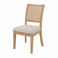 Oak Wood Dining Chair with Beige Fabric Cushion and Rattan Backrest