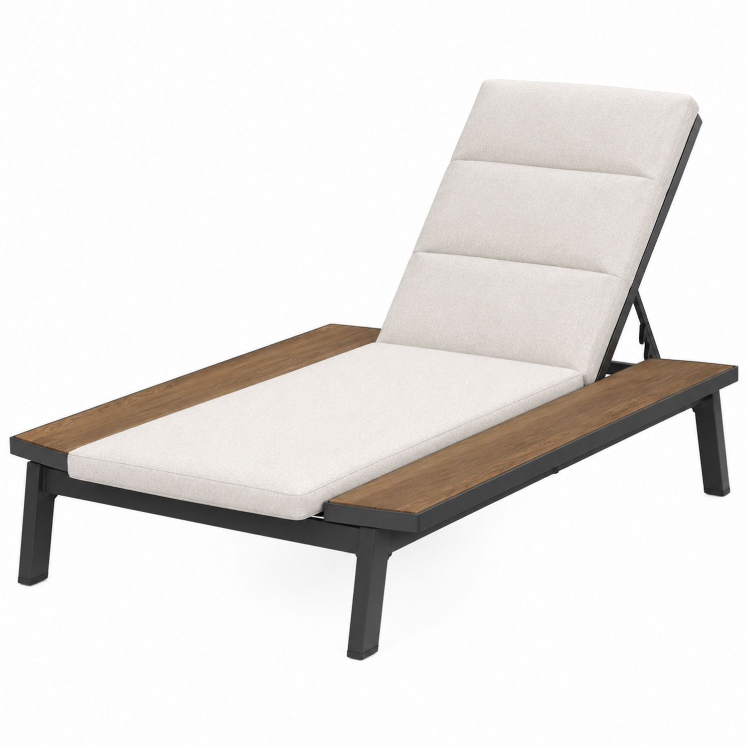 Chaise longue d'extérieur en aluminium et bois dur avec coussin en polyester