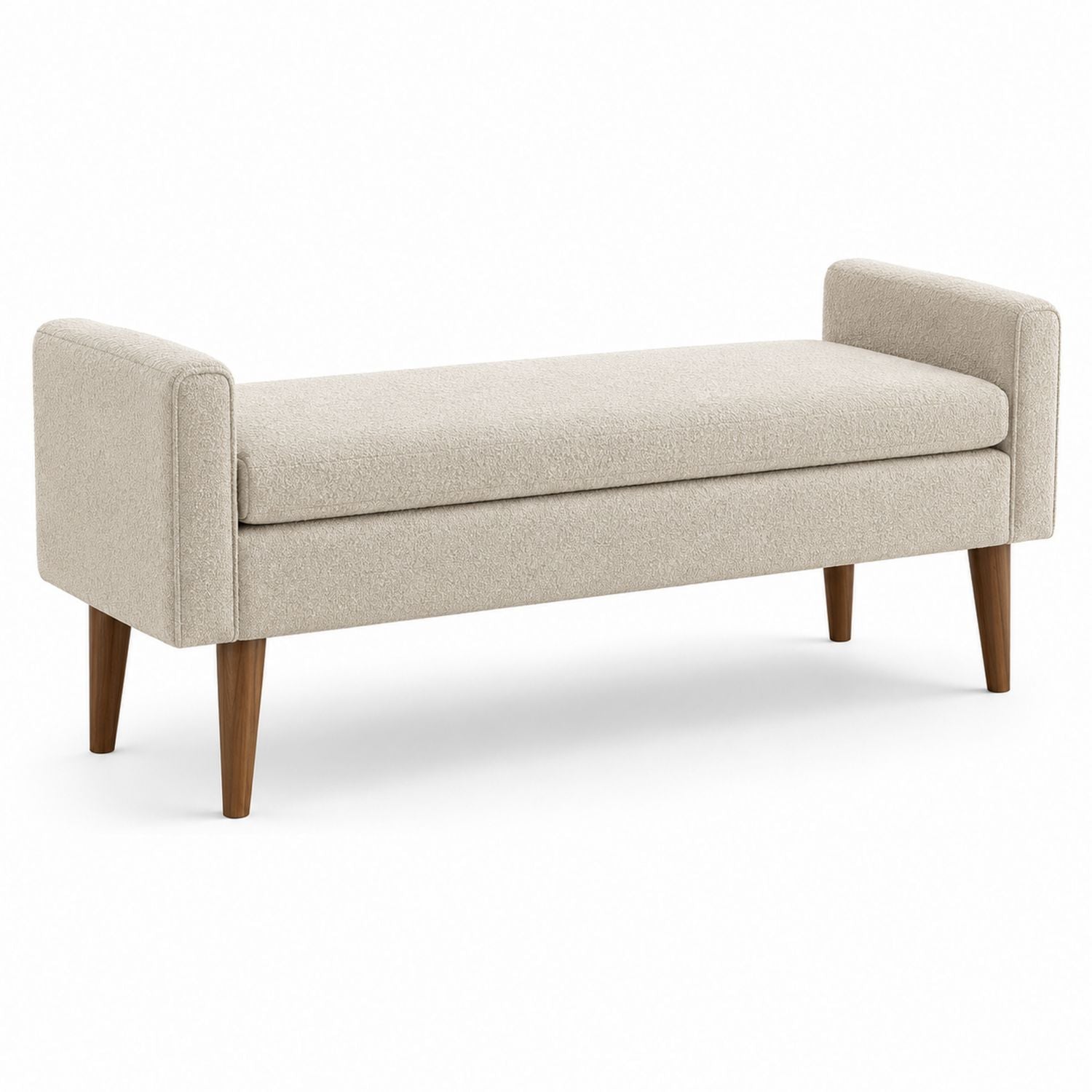 Beige Fabric Bench with Wood Legs 140cm