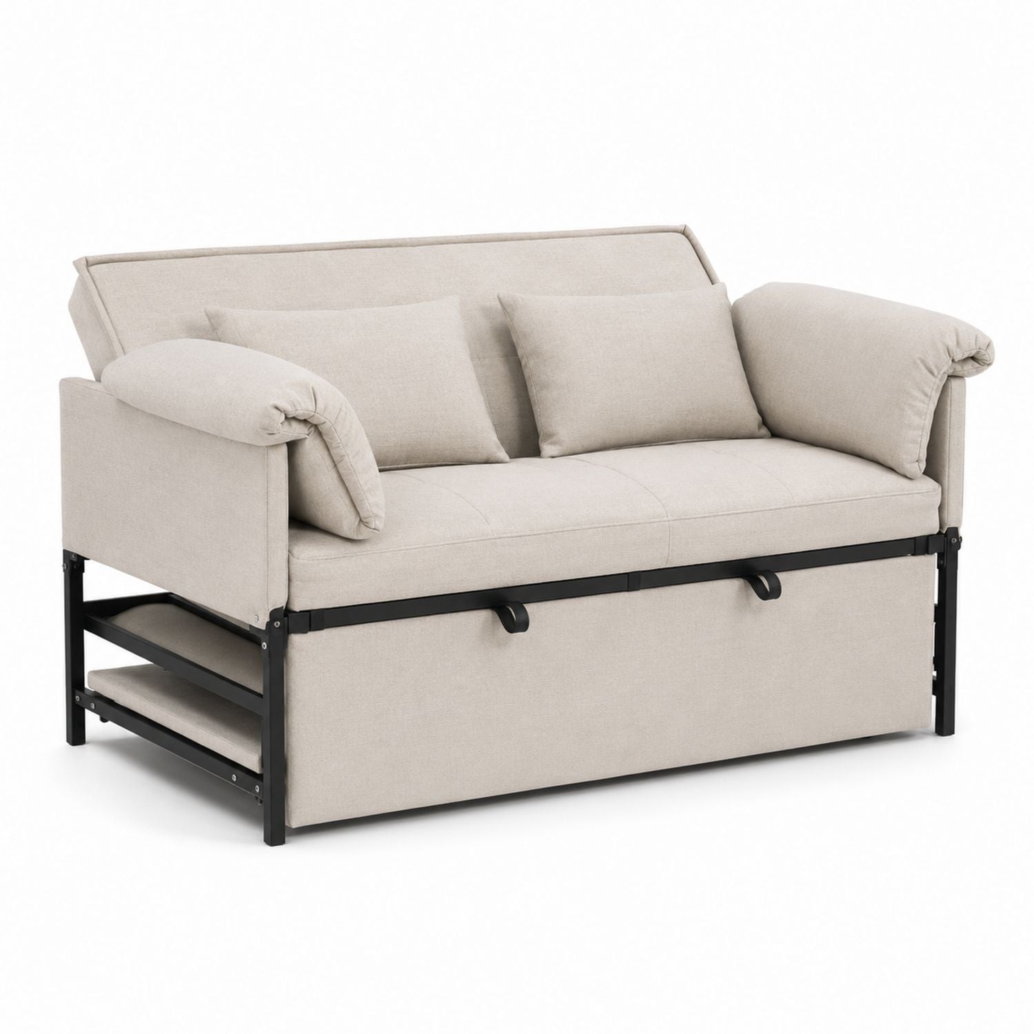 Canapé-lit convertible en lin avec cadre en métal, beige 180x80x75 cm
