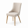 Upholstered Dining Chair with Oak Legs in Beige Fabric