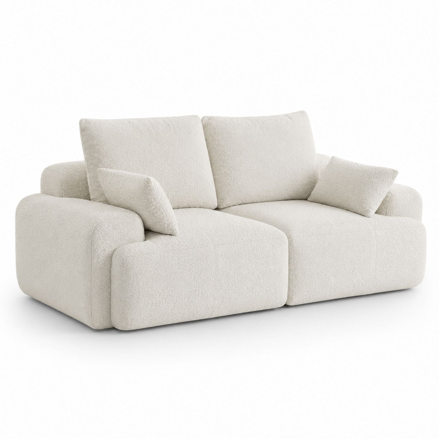 Canapé deux places en tissu bouclé blanc cassé 150 cm