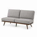 Canapé deux places en tissu gris avec cadre en bois