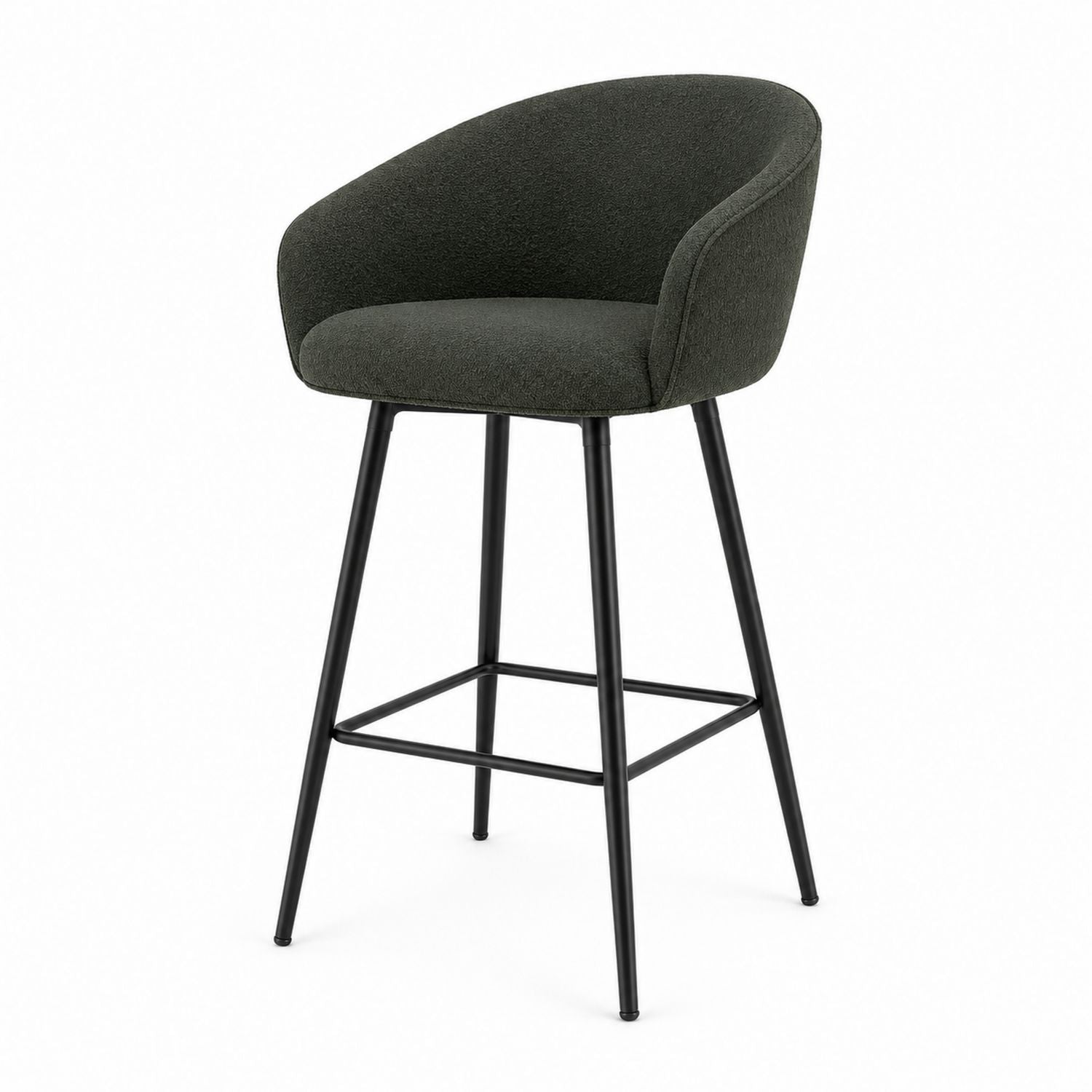 Tabouret de bar à structure métallique avec revêtement en tissu vert foncé, hauteur 100 cm
