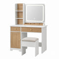 Wood and MDF Vanity Set with LED Mirror and Stool