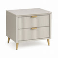 Table de chevet 2 tiroirs en MDF avec pieds en métal, beige