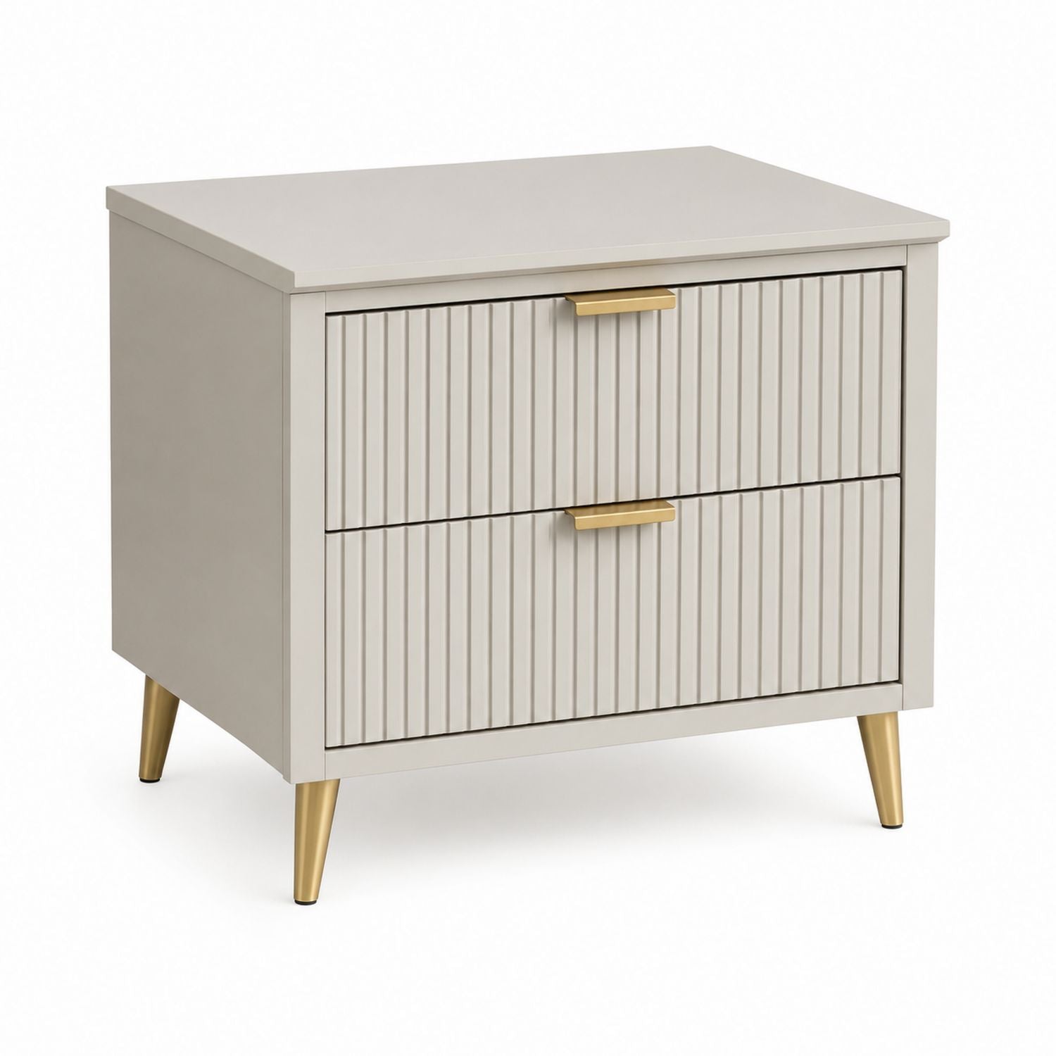 Table de chevet 2 tiroirs en MDF avec pieds en métal, beige